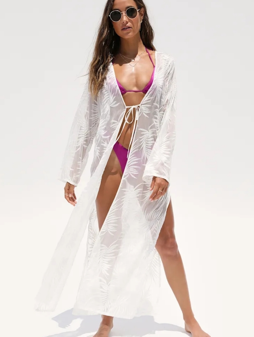 Lulus Tropical Aura Ivory Embroidered Long Sleeve Swim Cover Up